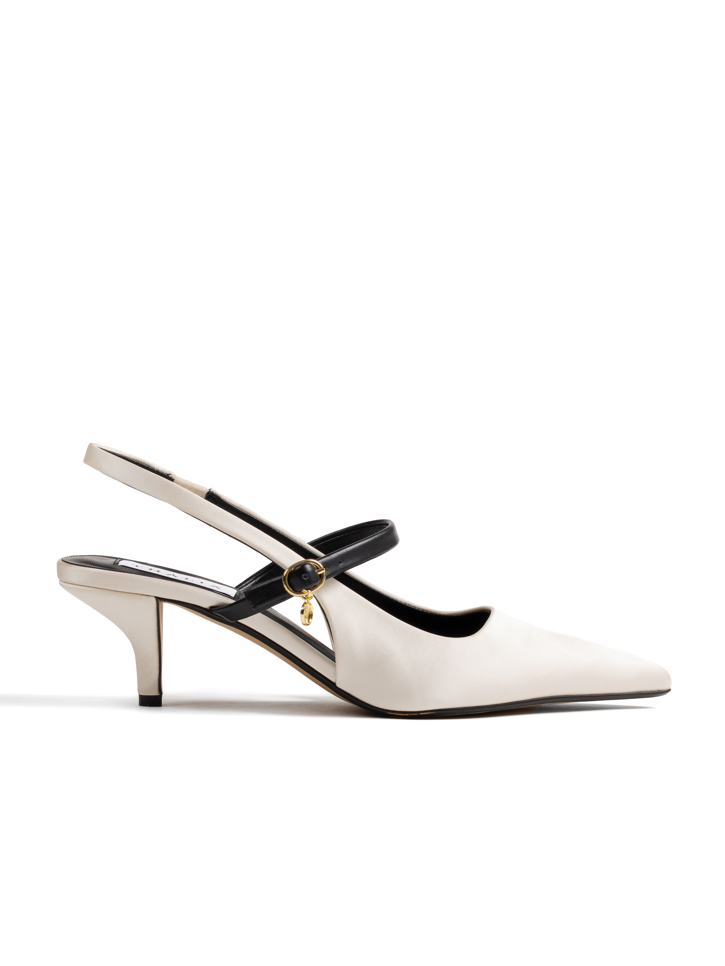 Thália PETA-approved white satin slingback shoes
