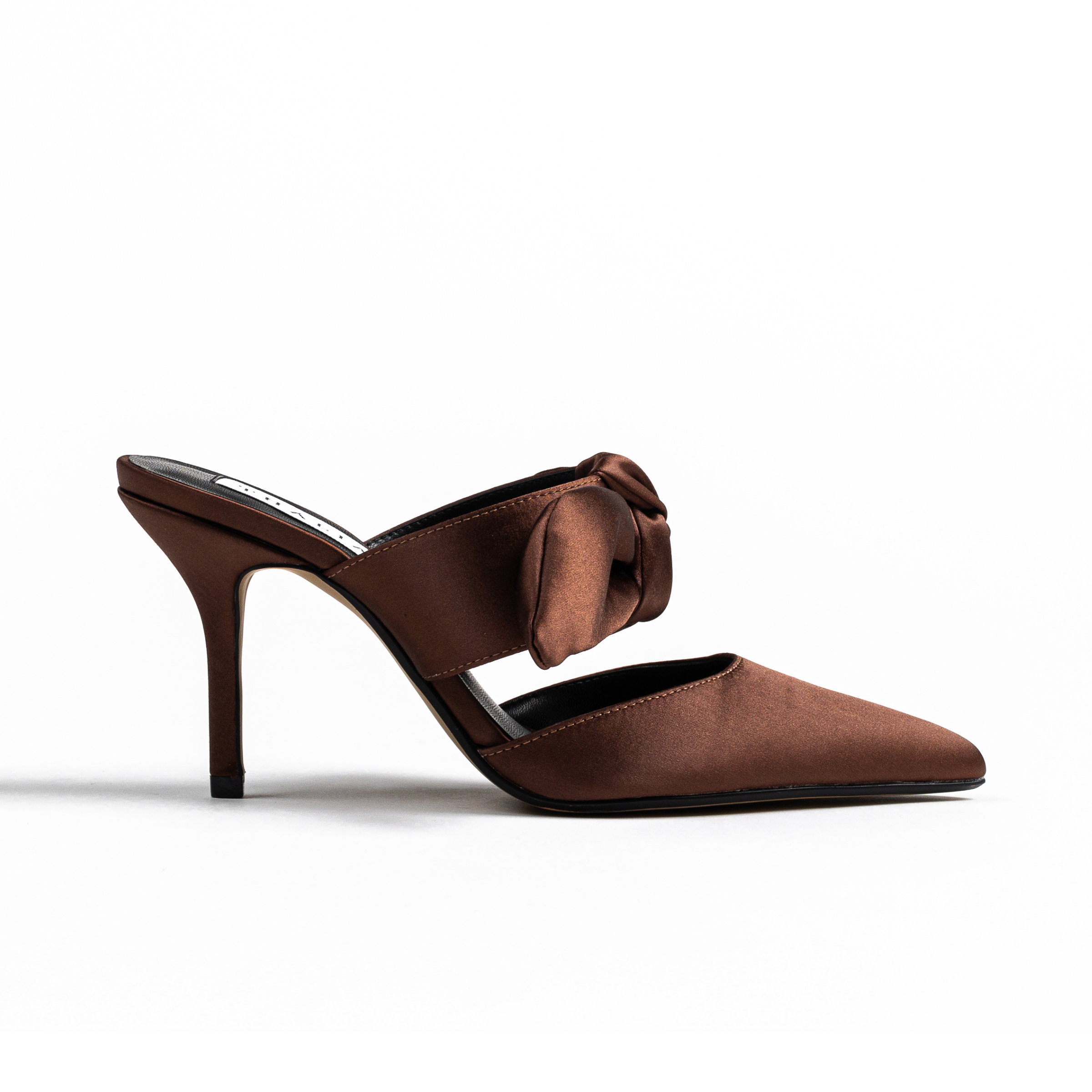 Thália PETA-approved brown satin mule shoes