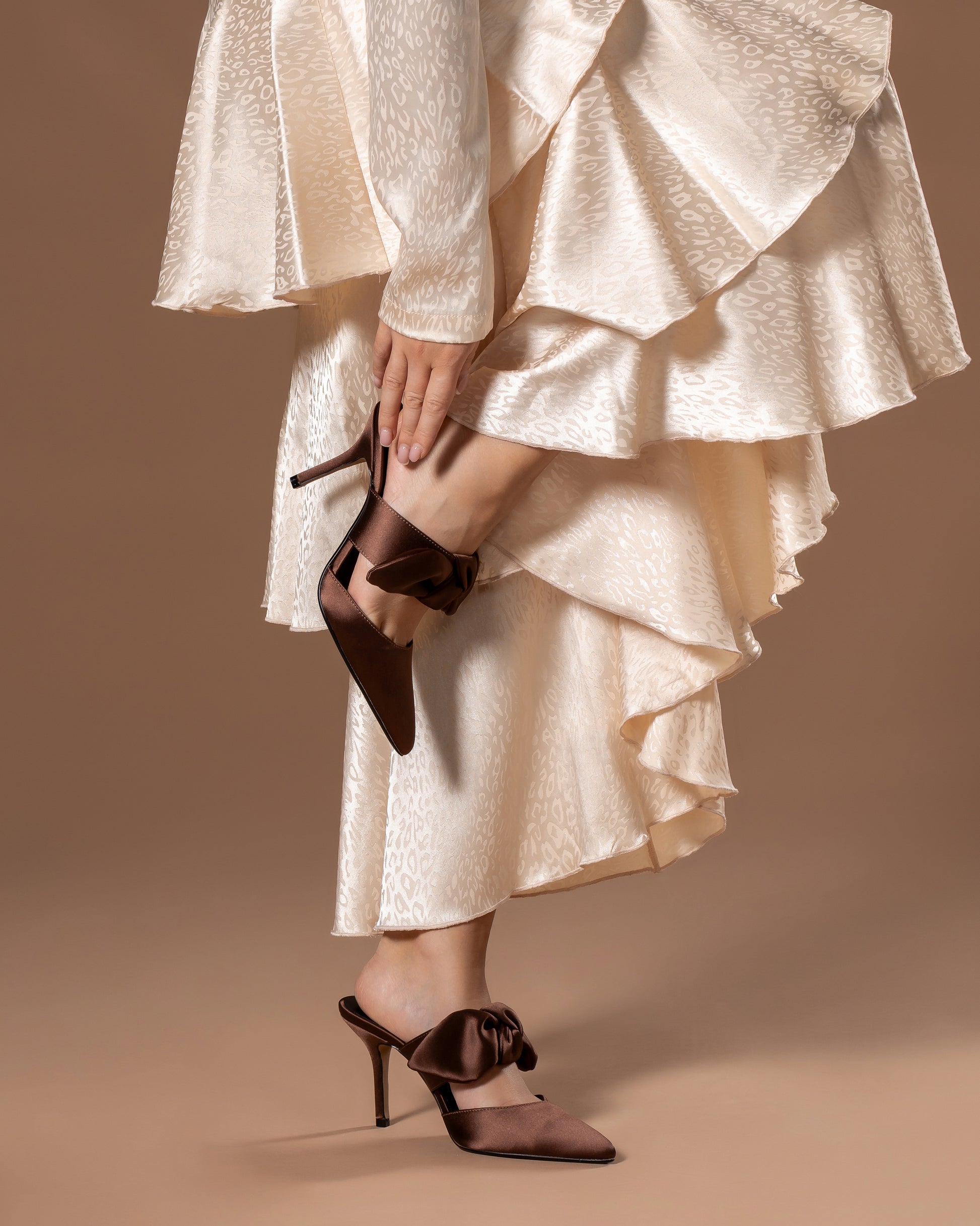 Jenny Mule Heel 90 - Brown Satin