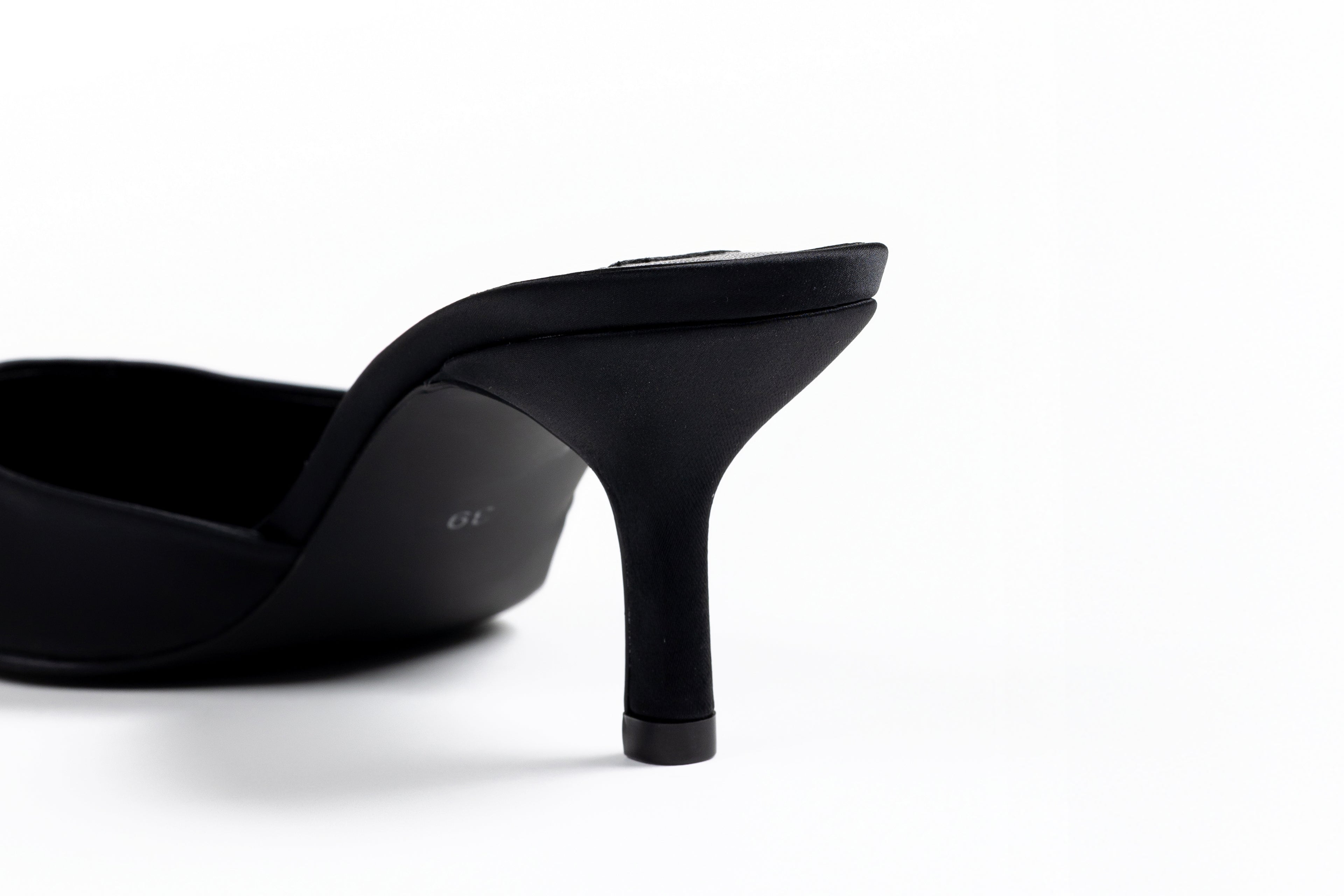 Thália PETA-approved black satin mule shoes