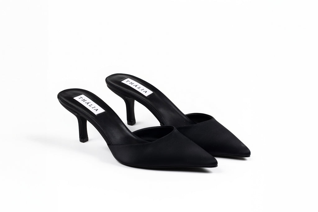Sarah Mule Heel 60 - Black Satin