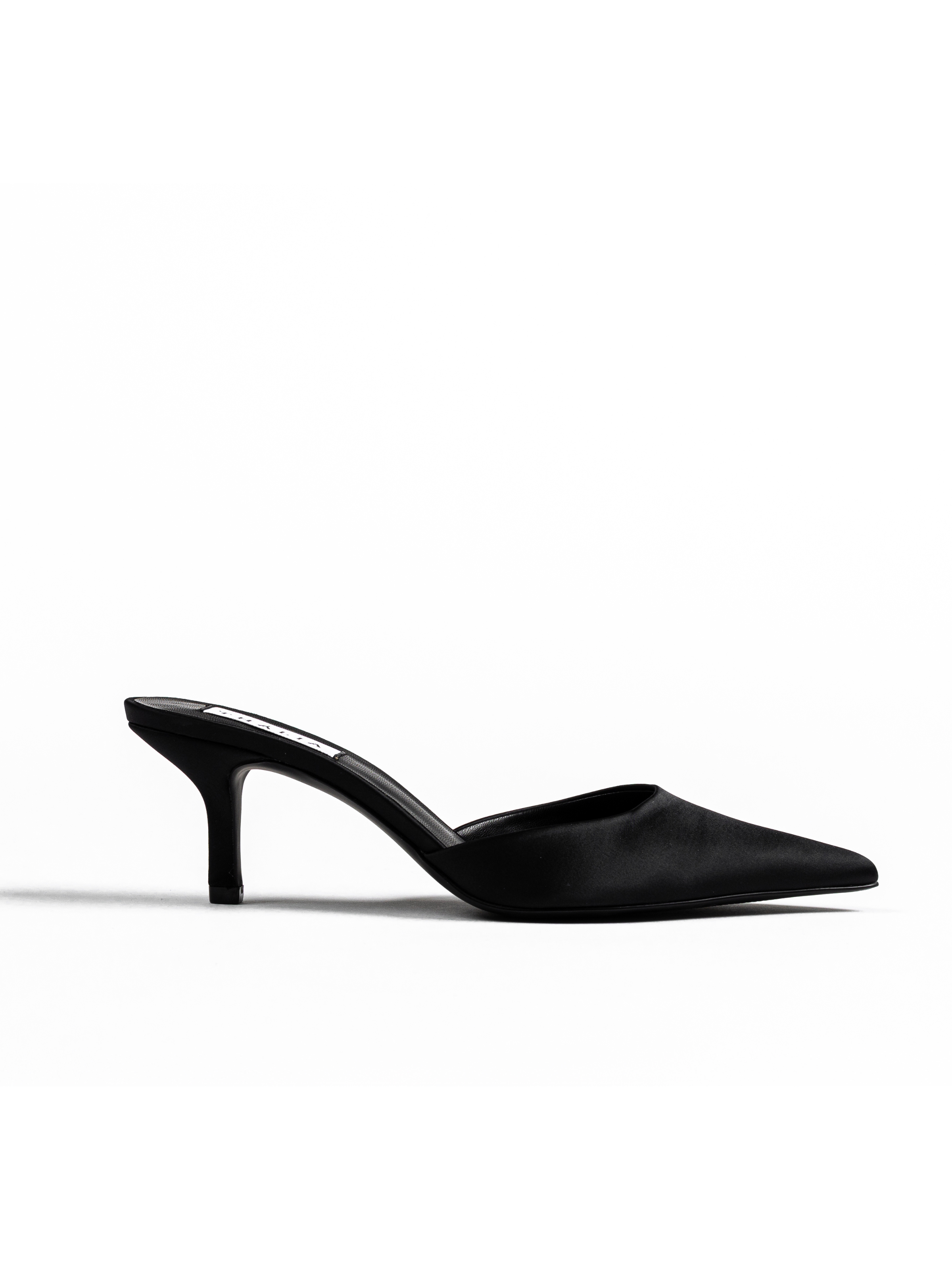 Thália PETA-approved black satin mule shoes