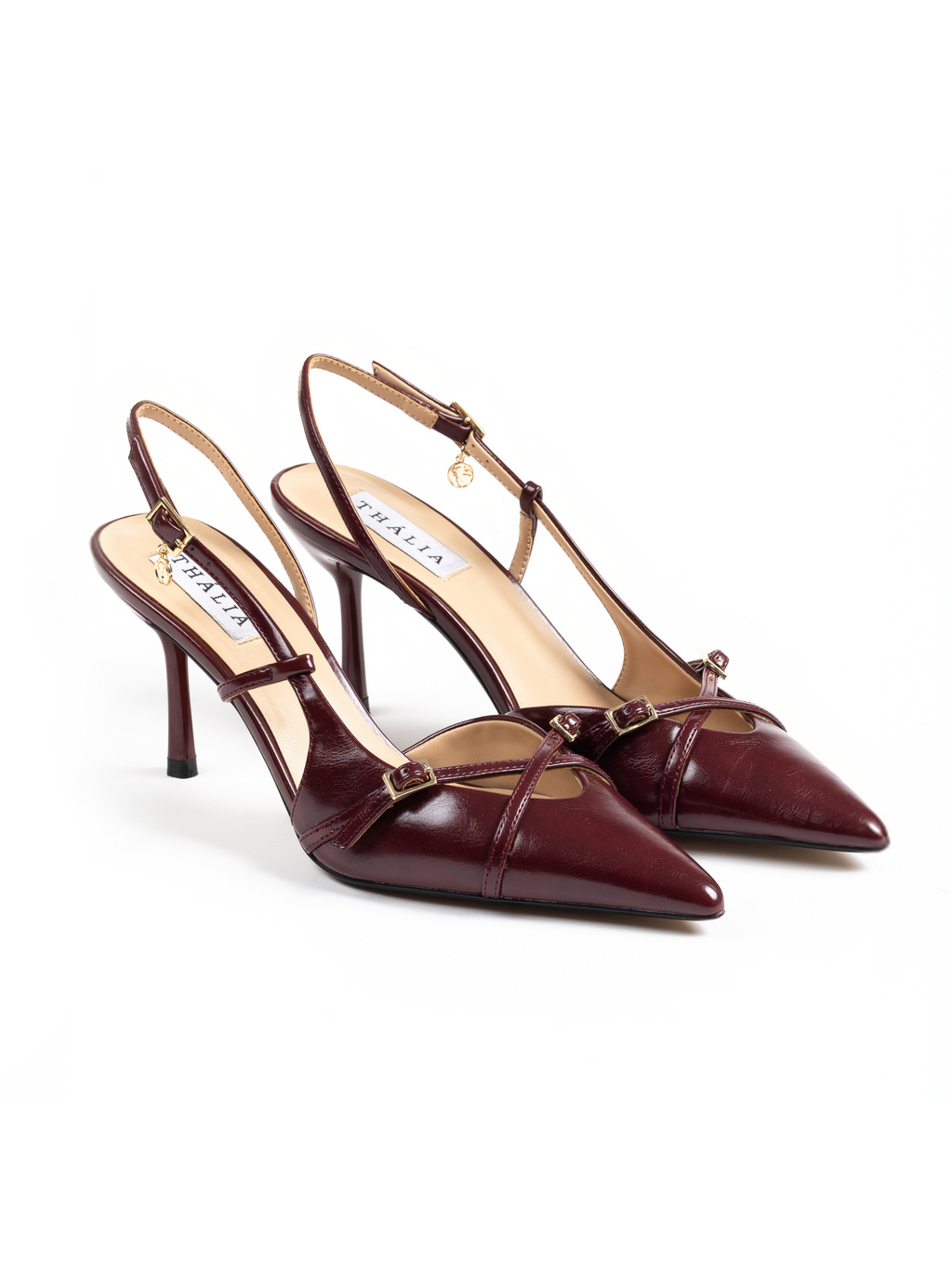 Thalia PETA-approved burgundy slingback heels