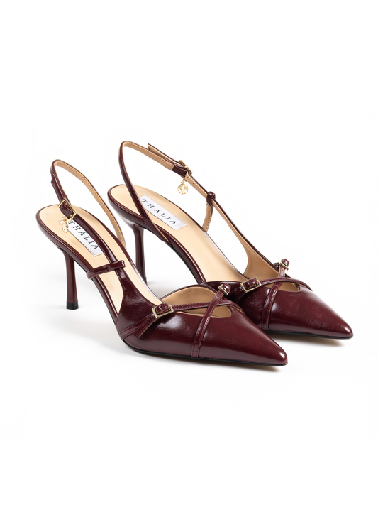 Thalia PETA-approved burgundy slingback heels