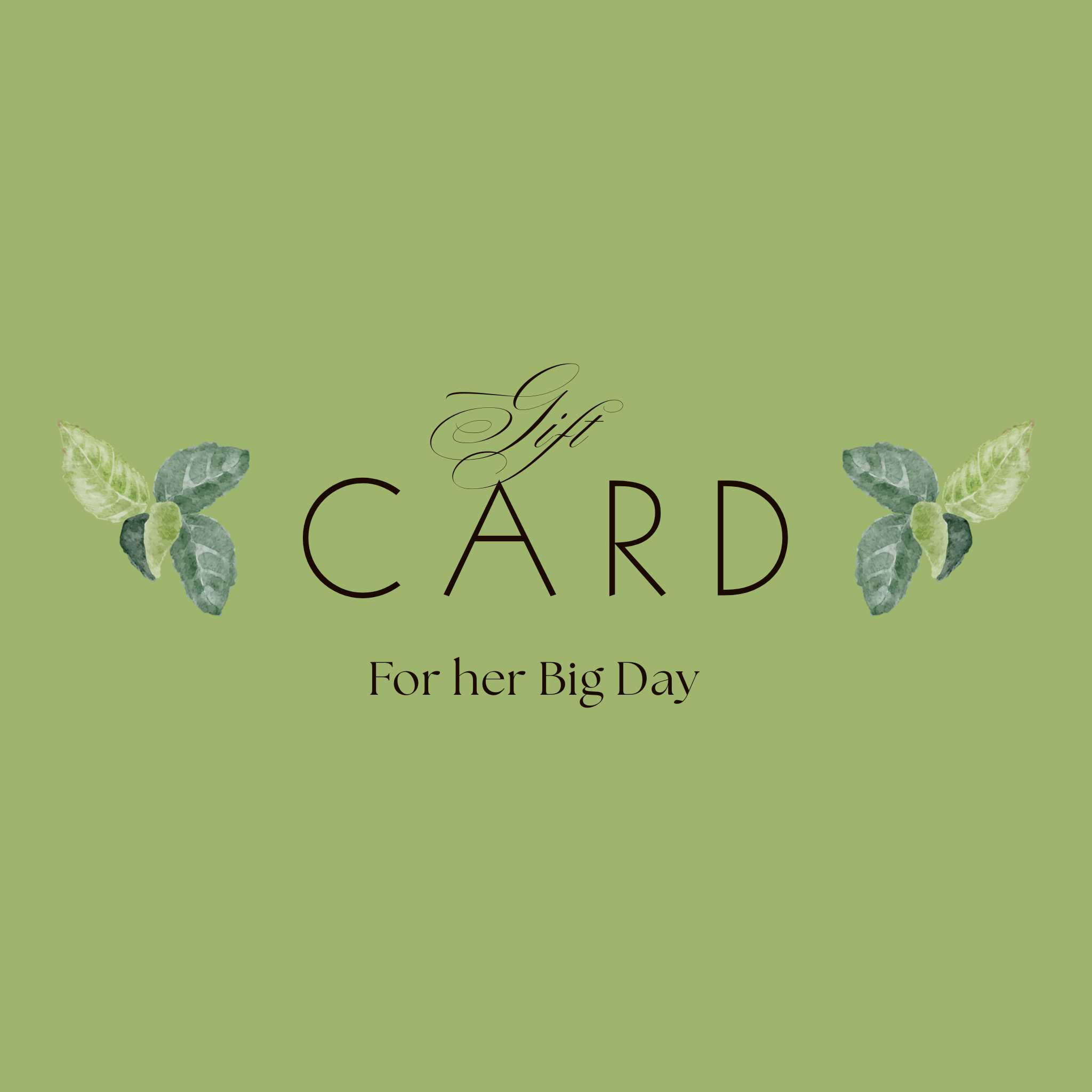 Gift card design with 'For her Big Day' text on a green background - by Thalia shoes brand in Dubai