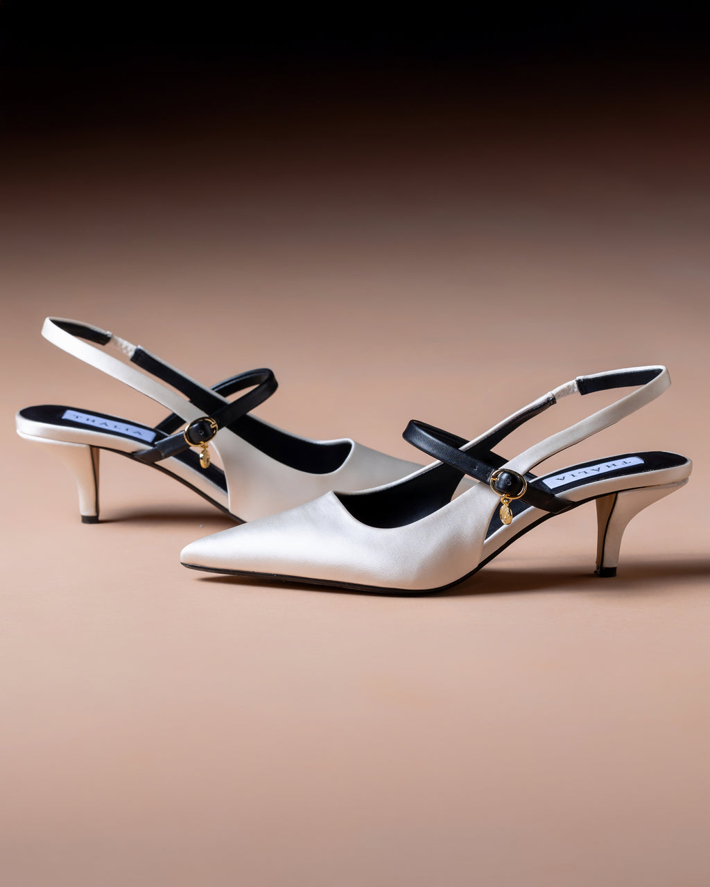 Kate white satin vegan slingback heel by Thalia