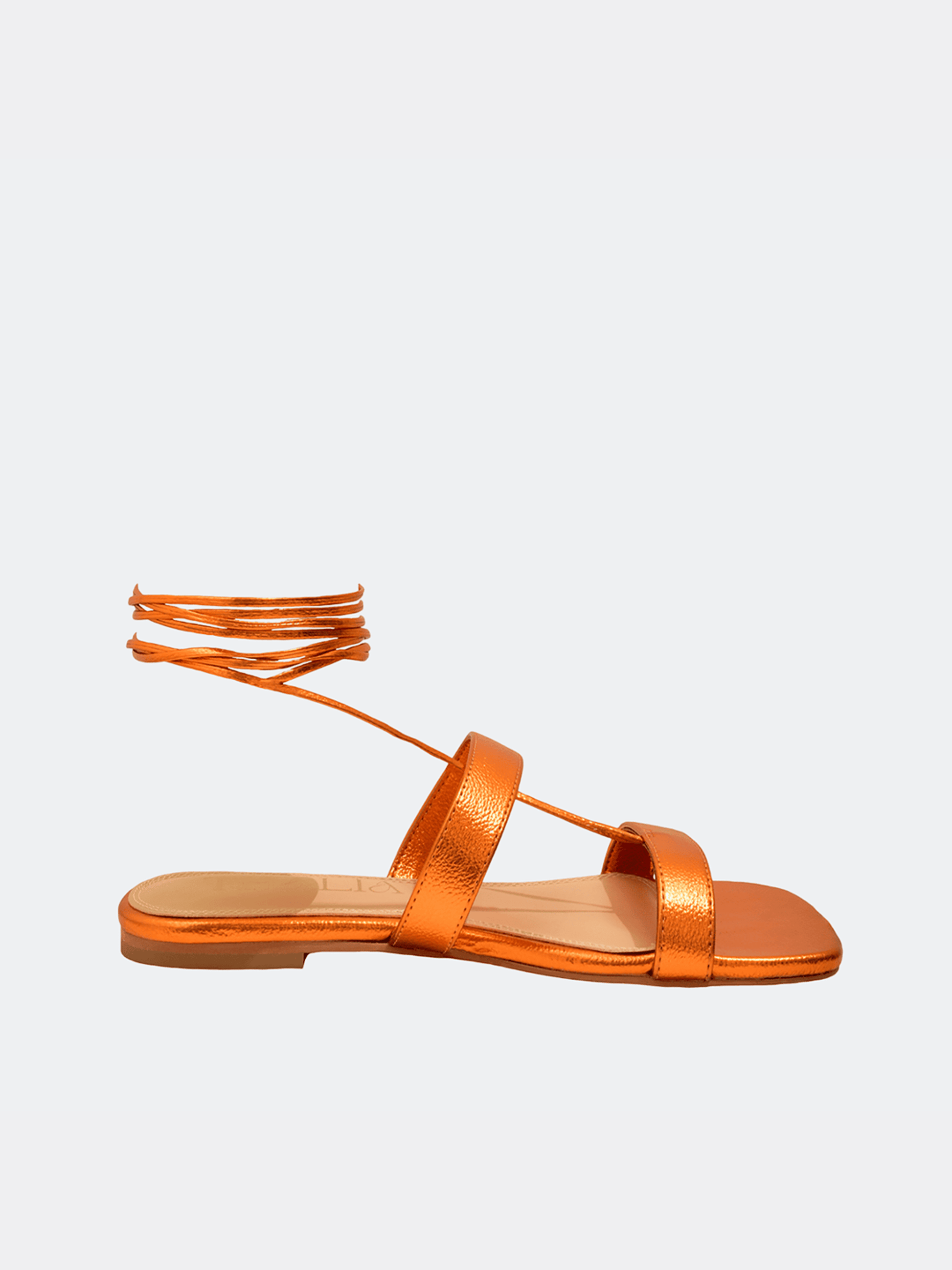 Orange Metallic Greek Style Tie Up Flat Sandals for women