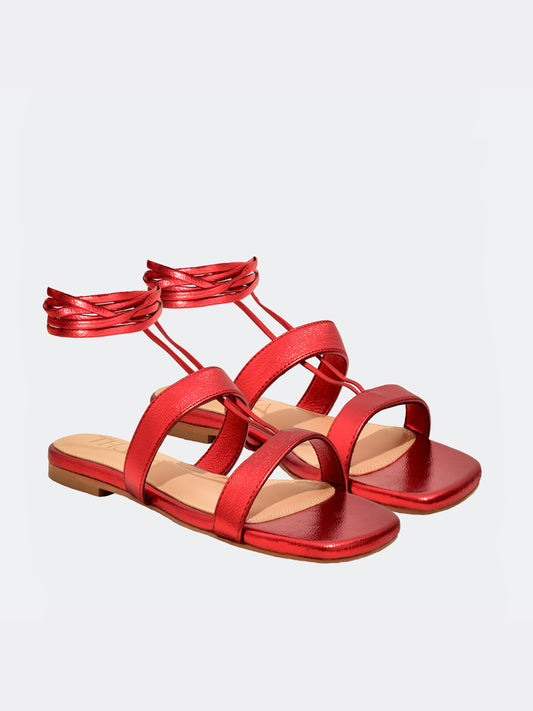 Greek Style Tie Up Flat Sandals for women in Red