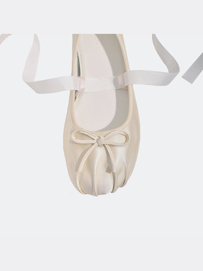 White lace up Ballerinas for Women in Satin