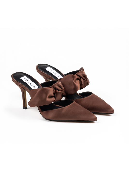 Thália PETA-approved brown satin mule shoes